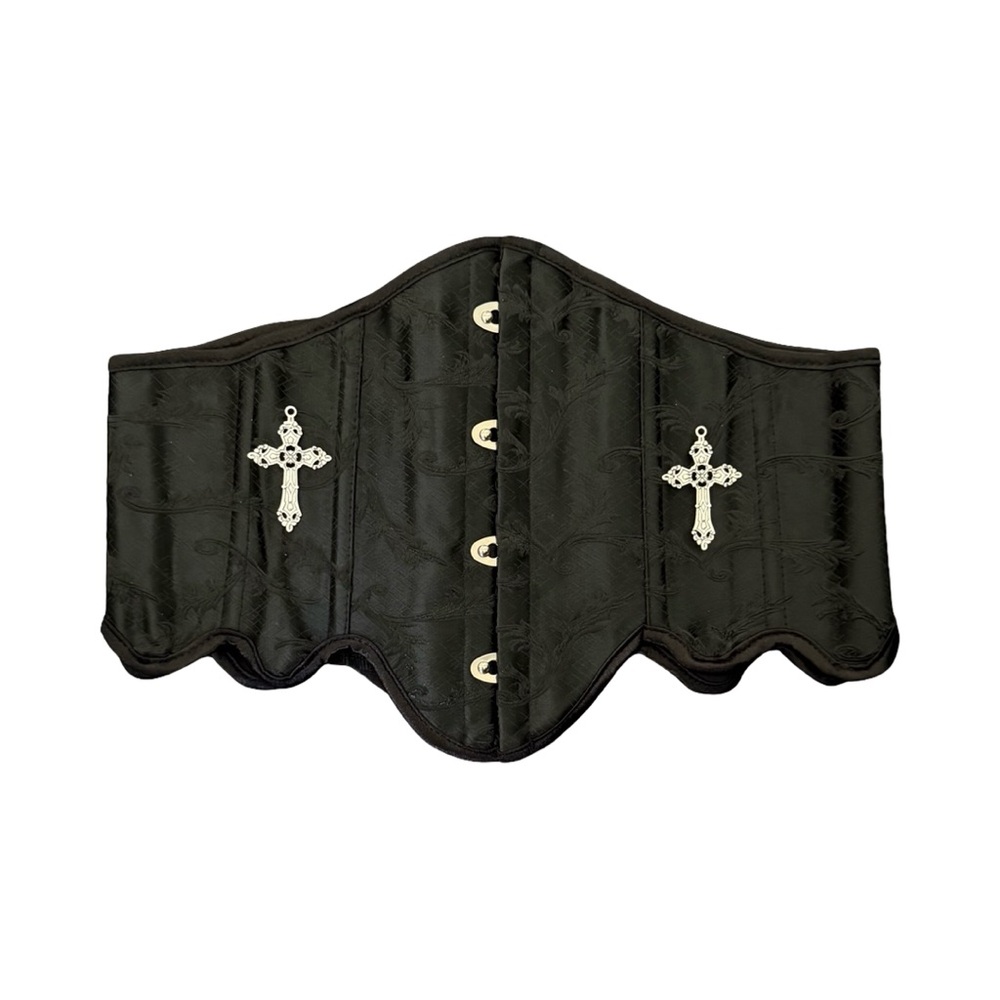 Gothic Black Corset Belt with Silver Cross Accents Size Medium